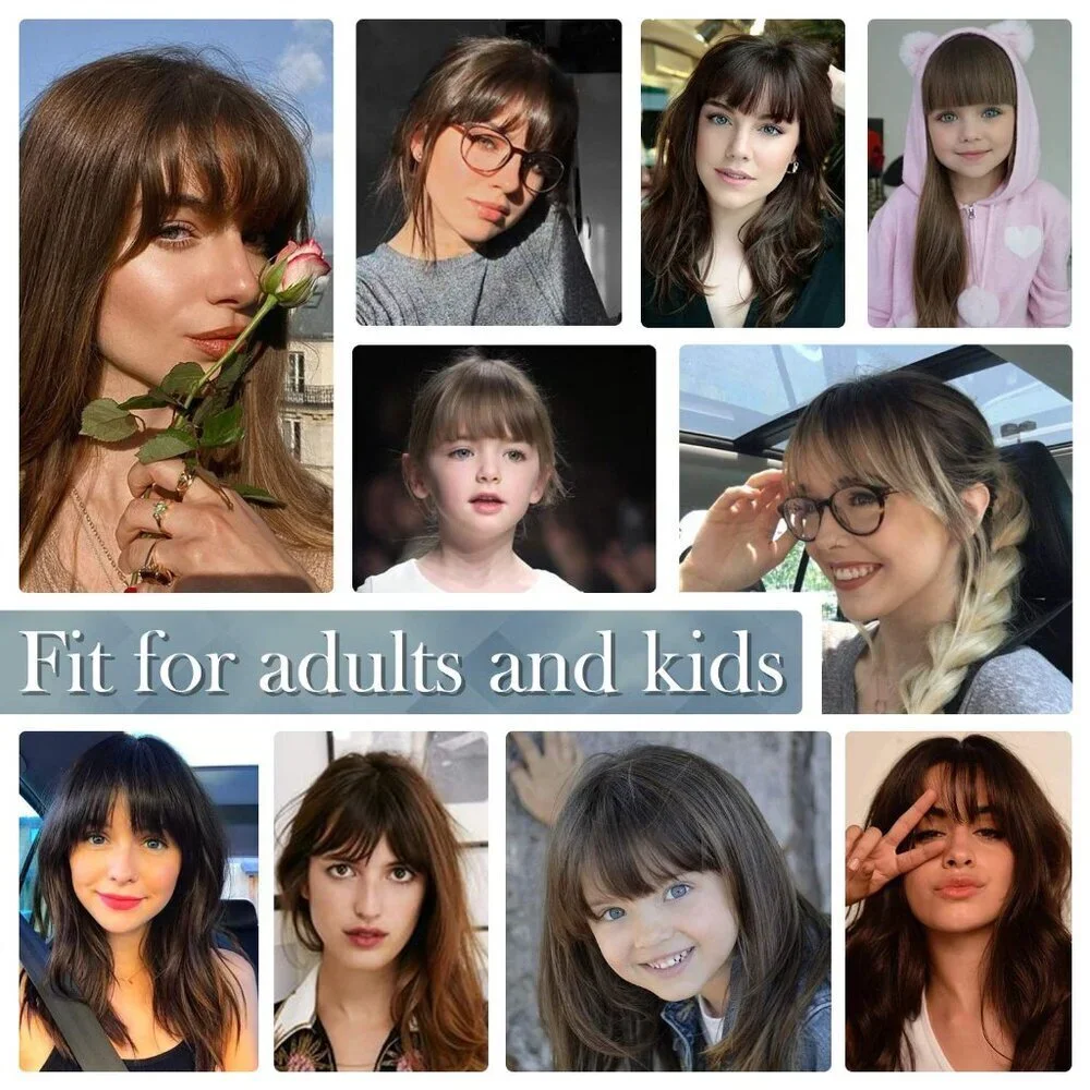 Human Hair Clip In Bangs Dark Brown French Fringe for Women Easy Style